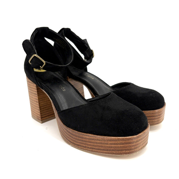 House of Harlow 1960 Tanner Mary Jane Shoes Womens 7 Black Suede Block Heel - Picture 1 of 7